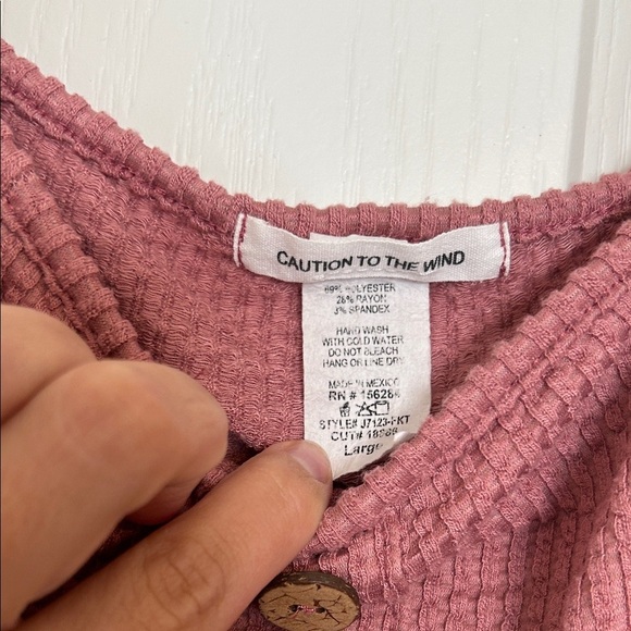 Caution To The Wind Dusty Rose Button Tank Top - Picture 2 of 3